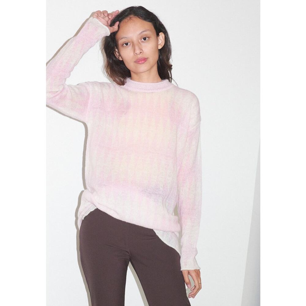 RUS Baby Alpaca Wool Kasutera Diamond  Pattern Long Length Sweater Semi Sheer MD